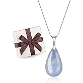 COAI 925 Sterling Silver Teardrop Gemstone Necklace for Women, Moonstone/Labradorite/Aquamarine/Apatite Crystal