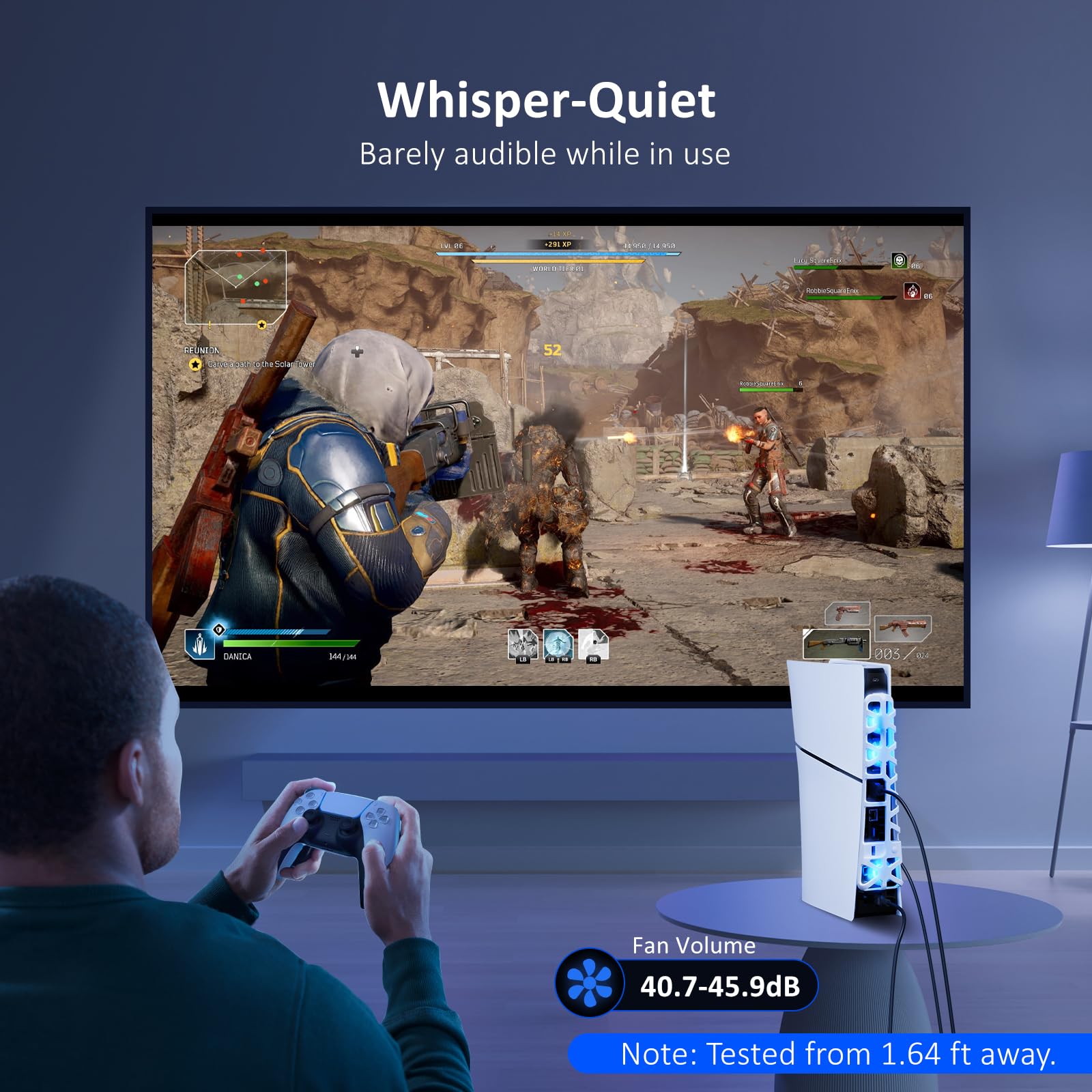 NexiGo PS5 Slim Silent Enhanced Cooling Fan with Adjustable Speed, Auto Power On/Off, with USB 3.0 Port, Efficient Cooling System for Both PS5 Slim Disc and Digital Editions (White)