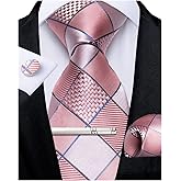 DiBanGu Plaid Ties for Men Silk Checkered Necktie and Pocket Square Cufflinks Tie Clip Set with Gift Box for Wedding Business