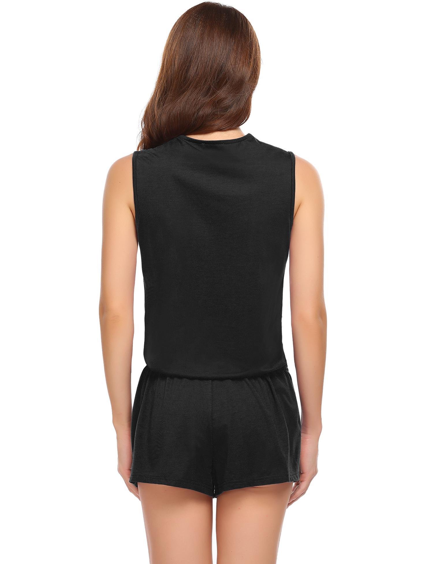 Ekouaer Rompers Women Sexy v neck Conjoined for summer(black,large)