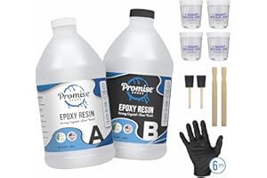 PRO MARINE SUPPLIES Epoxy Resin Promise Epoxy- Clear Coat Table Top | 2-Part 1 Gal (0.5 Gal Epoxy Resin & 0.5 Gal Hardener Set)| Resin Epoxy Kit with Mixing Cups, Stir Sticks, Brushes, & Gloves | DIY Craft Supplies