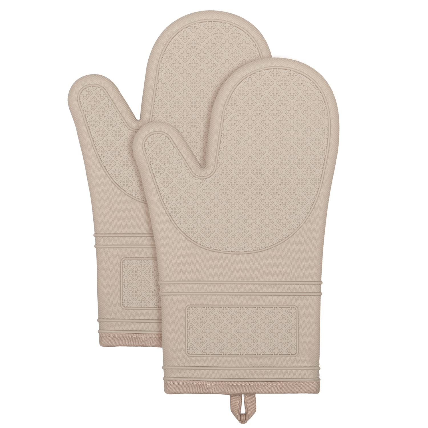 Yutat® Oven Gloves, Set of 2, Heat Resistant up to 300 °C, Non-Slip, LFGB Certified Silicone Oven Gloves, Perfect for the Kitchen, Grilling, Cooking and Baking, Light Khaki