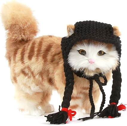 Sweet Devil Nouveauté Chapeau Adorable Pour Chat Chaton Chiot Fait Main En Laine Chaud Hiver Costume De Fête Déguisement Danimaux Perruque