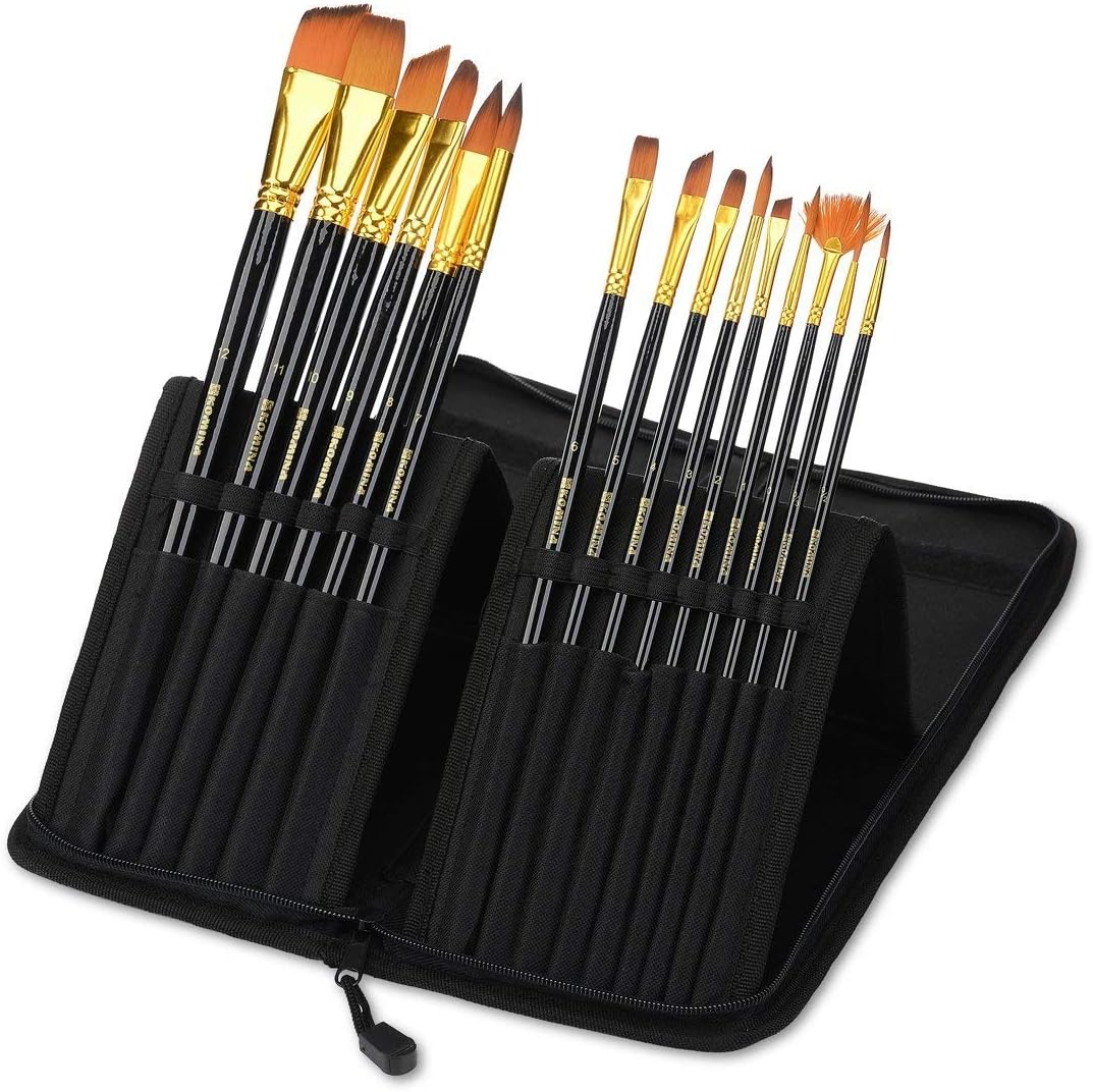 Acrylic Paint Brush Set of 15 ' Best Oil Watercolor Gouache Paint Brushes - Face Body Paint Brushes Kit - Artist Brush Set - Art Paint Brushes - Paintbrushes for Kids Beginners Teens Men Women Adults