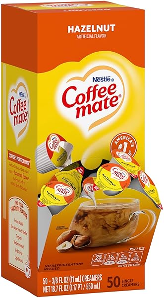 NESTLE COFFEE MATE LIQUID COFFEE CREAMER SINGLES, HAZELNUT, 50 CT BOX