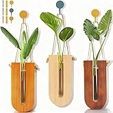 Tlence 3 Pack Wooden Indoor Wall Planters, 6" Bohemia Hanging Flower Wall Vase, Glass Tube with Wood Stand, Propagation Station for Hydroponics Plants Dried Flowers, Farmhouse Decor for Living Room