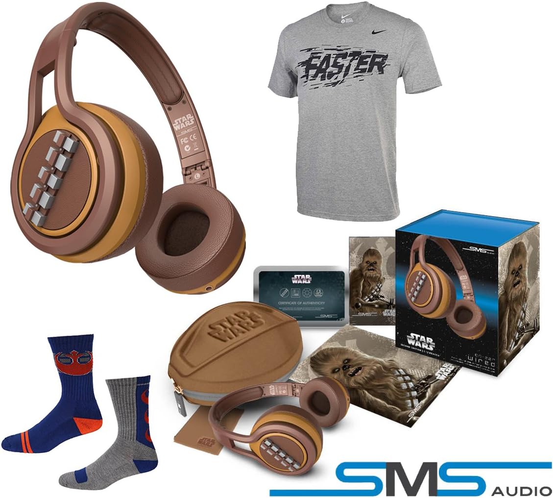 SMS Street by 50 Star Wars 2nd Edition Headphones (Chewbacca) Sport Bundle w/ Star wars Socks and Nike T Shirt