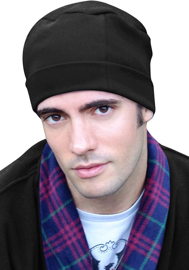 Mens Sleep Cap 100 Cotton Night Cap for Men Sleeping Hat Black