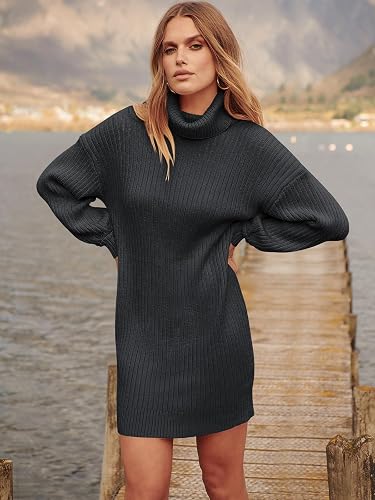 oversized sweater dress turtleneck Oversized Turtleneck Mini Sweater Dress