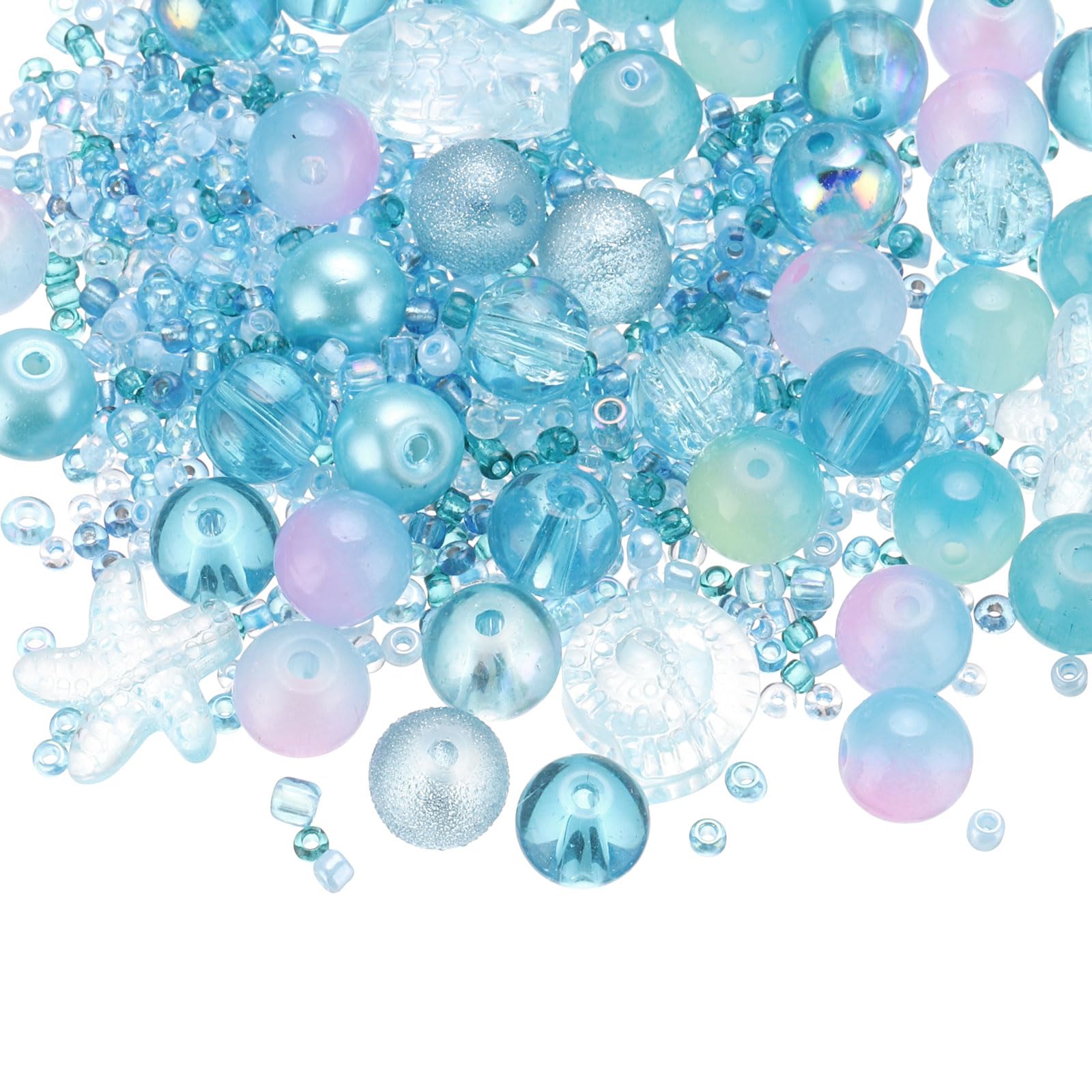 PATIKIL 2-8mm Assorted Glass Resin Beads, Cracked Gravel Round Beads Small European Spacer Seed Bead Mixed Bulk with Hole for Jewelry Making DIY Bracelet Crafts Necklace Charm, Starry Blue