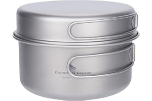 Boundless Voyage Outdoor Titanium Pot with Pan Set with Collapsible Folding Handle for Outdoor Camping Cooking Hiking Backpac