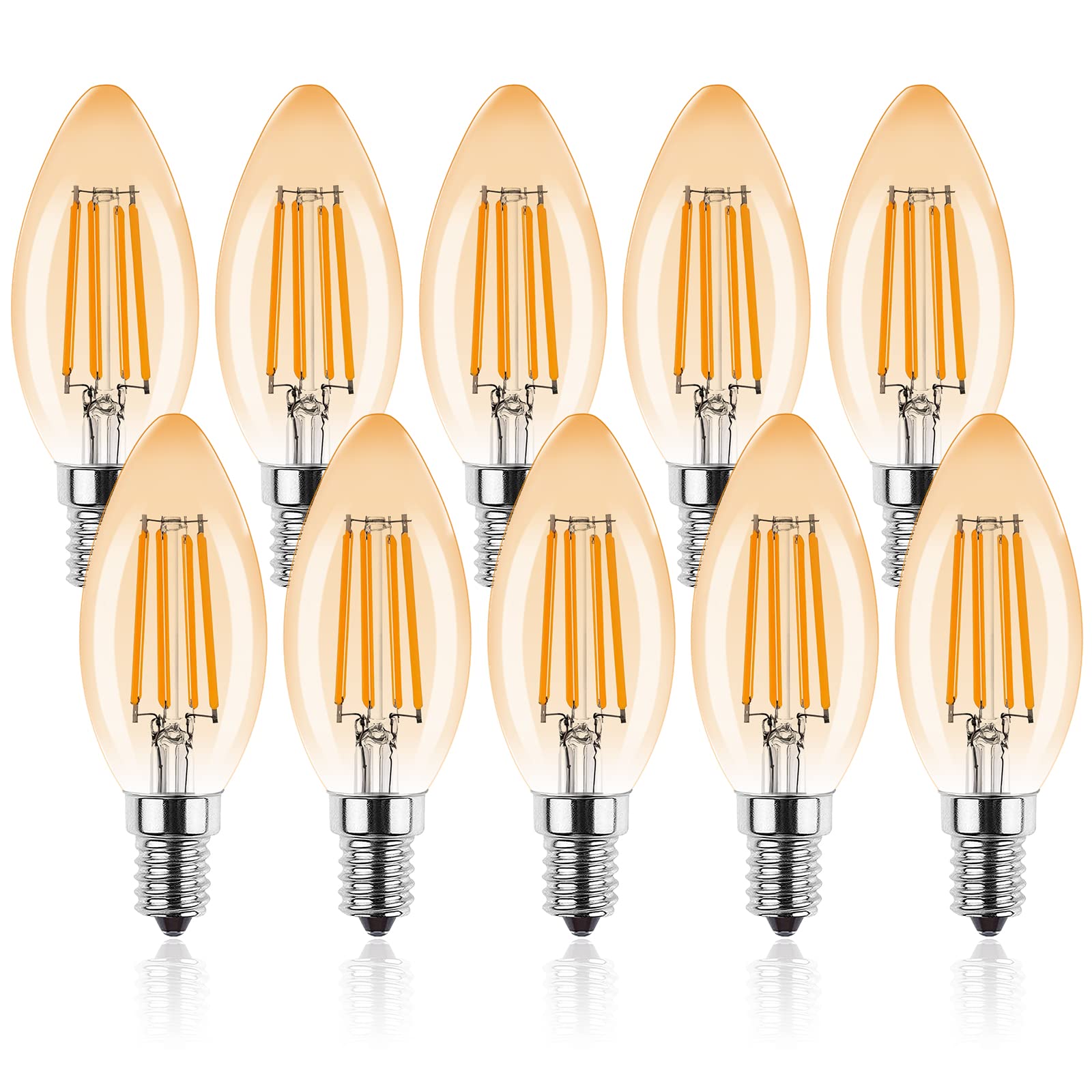 ProCrus E14 Vintage Dimmable LED Light Bulb,4W LED Candle Light Bulbs,2700K Warm White,Small Edison Screw Candelabra SES LED Bulb,Replaces 35 Watt,for Chandelier,Amber,Pack of 10 [Energy Class F]