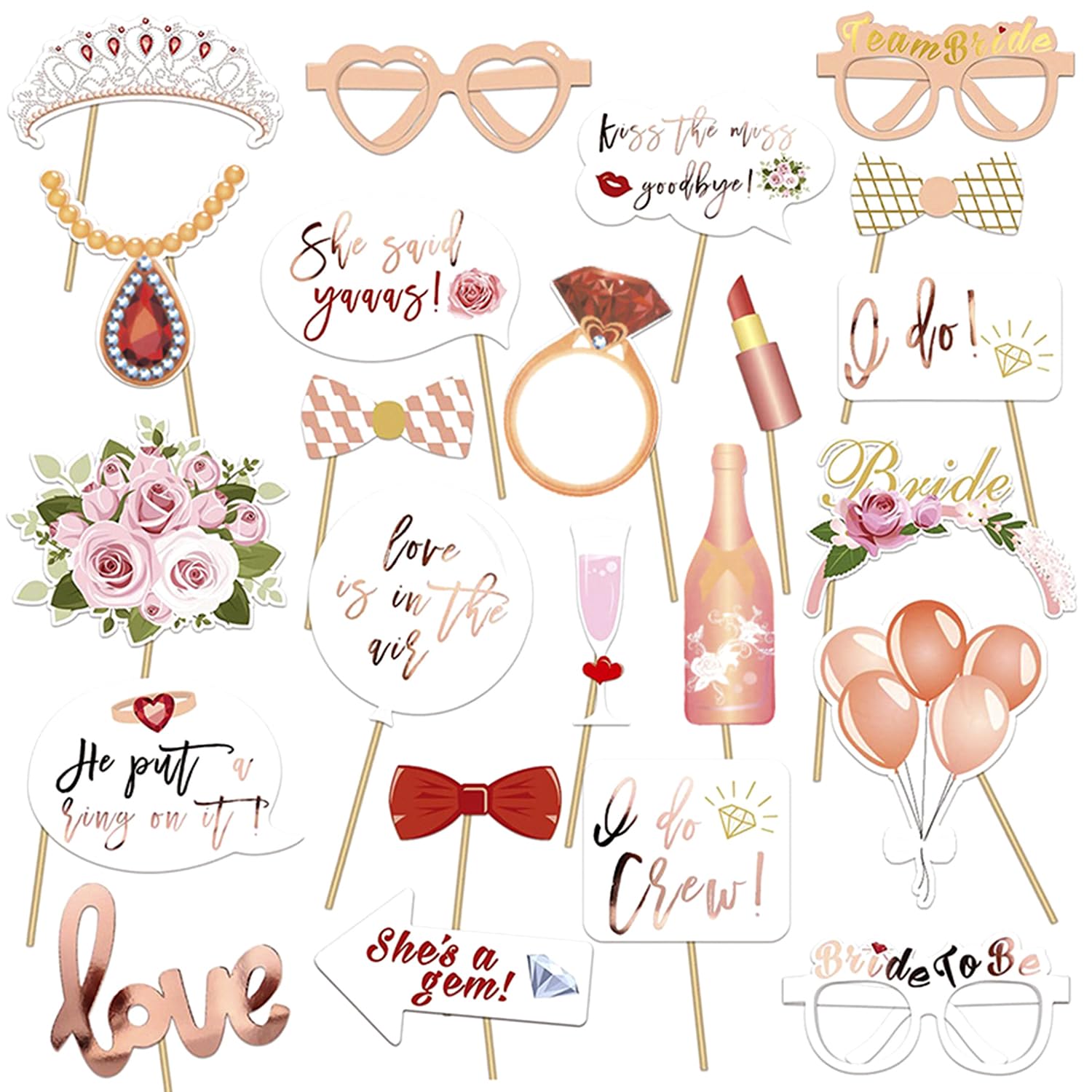 Rumyve 23 Pcs Rose Gold Wedding Engagement Bachelorette Party Photobooth Props