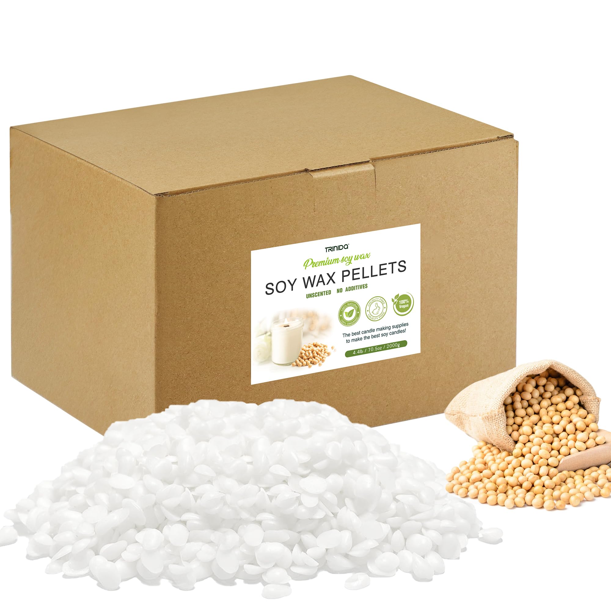 TRINIDa Soy Wax for Candle Making, 2KG SoyPRO Candle Wax Pellets, 100% Soy Wax Supplies of Candle Making for Adults and Beginners, Premium Pure Natural