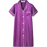 UNICABBIT21 Satin Nightgowns for Girls Kids Silk Short Sleeve Button Down Sleepshirt Dress Night Pajamas size 8-16