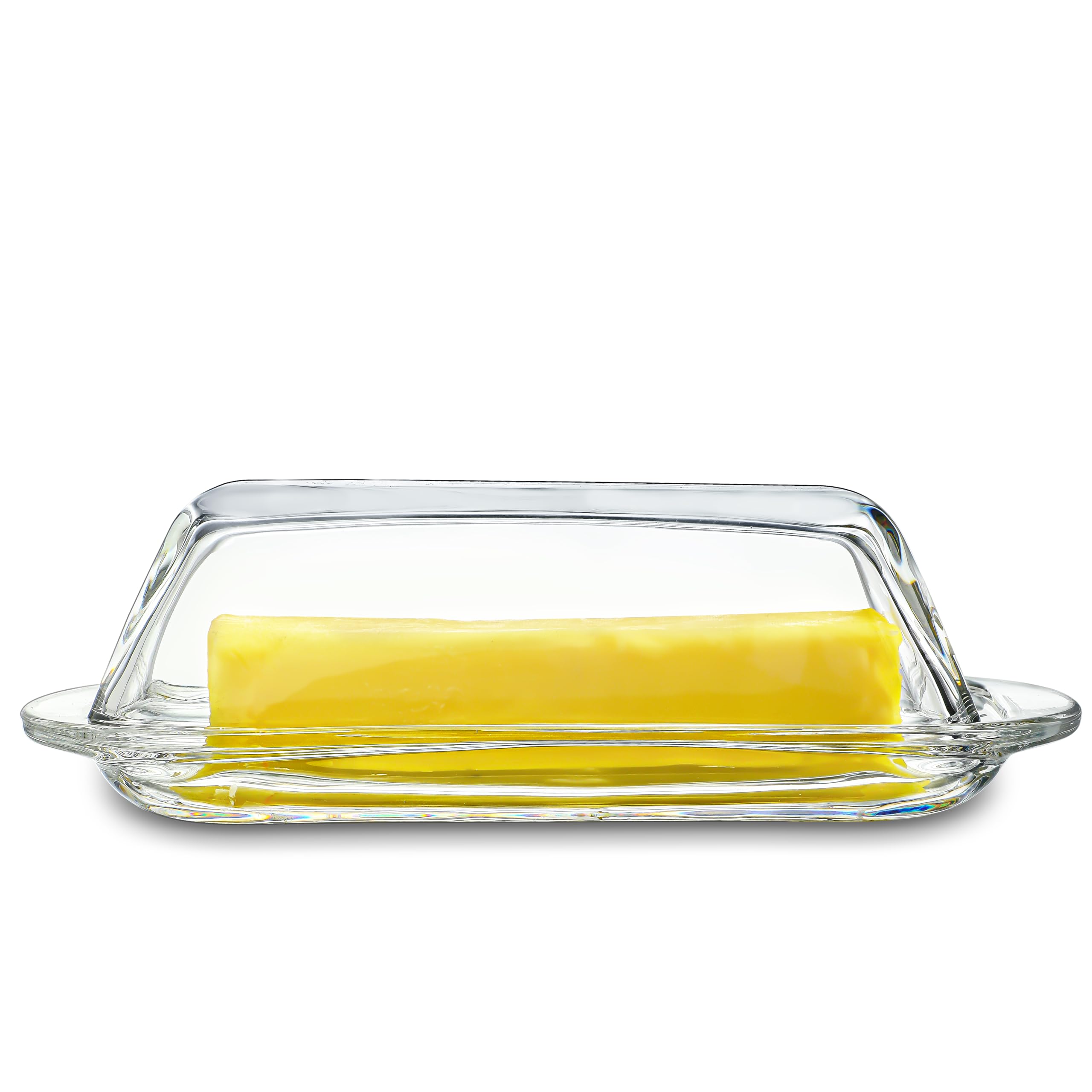 Photo 1 of 7 Inches Glass Butter Dish with Lid for Countertop - Crystal Glass Butter Keeper Elegant Clear Butter Holder Tray for 1 Stick East Coast,Dishwasher Safe