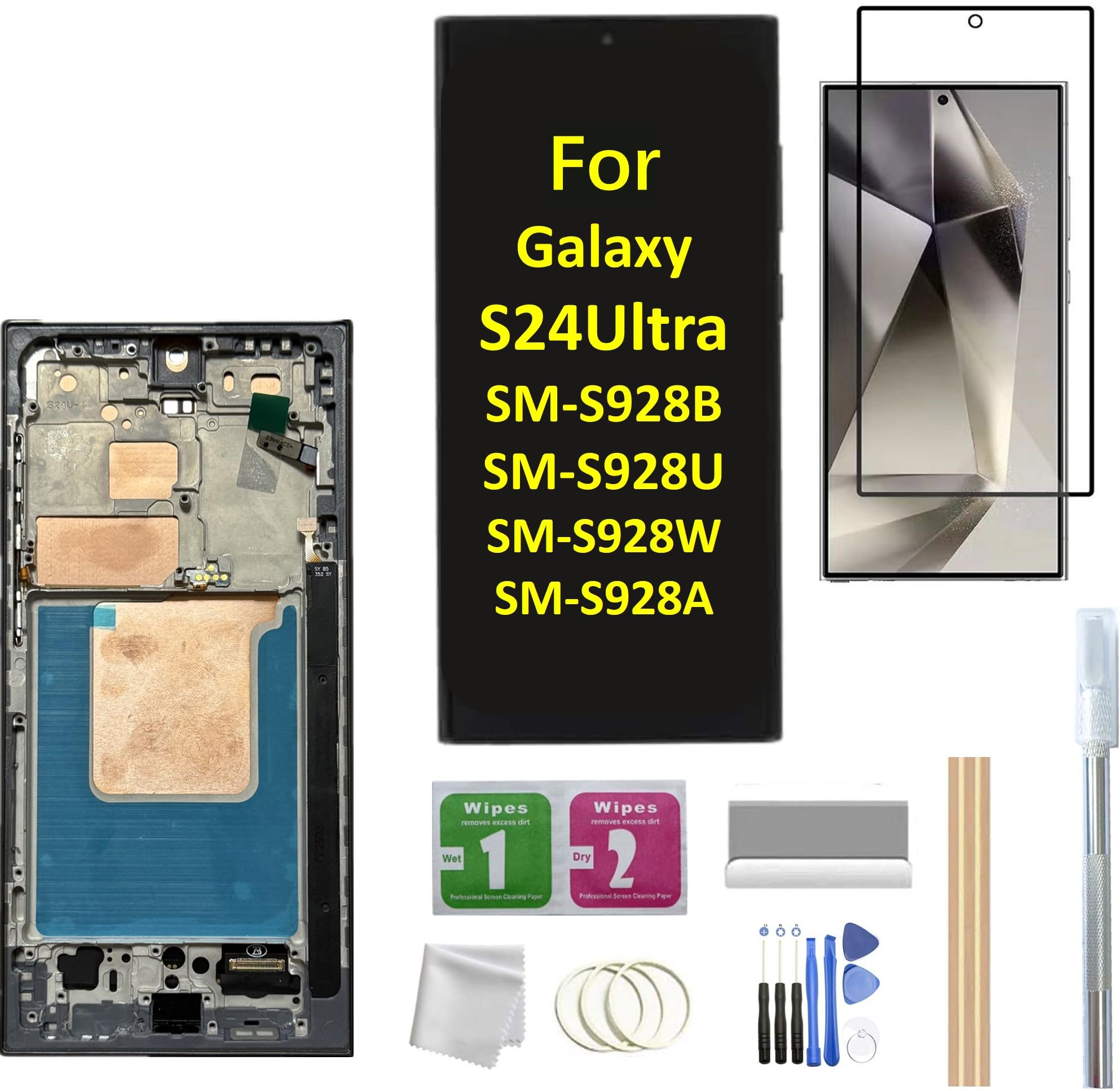Photo 1 of Galaxy S24 Ultra LCD Screen with Frame Replacement for Samsung Galaxy S24 Ultra SM-S928B SM-S928U SM-S928A LCD Screen Display Touch Digitizer with Frame+Tool(Fingerprint not Supported) (Black)