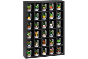 LEIFEOSH Shot Glass Display Case, Black Wooden Shot Glass Shelf with Removable Shelves, Wall Mounted Shadow Box Thimble Display Case, 30 Slots