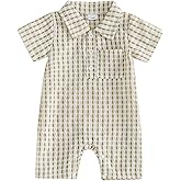 BemeyourBBs Newborn Baby Boy Summer Clothes Short Sleeve Dress Shirt Romper Button Jumpsuit Gentleman One Piece Outfit