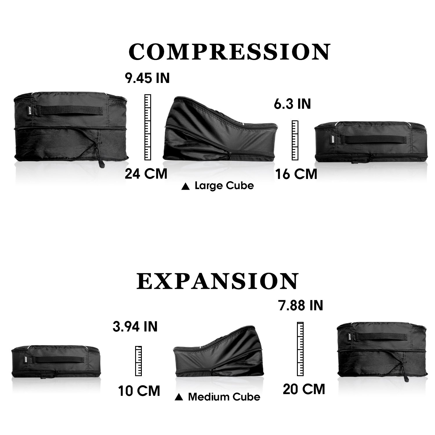WandF Expandable Packing Organizer Cubes Set of 6, Various Sizes Plus Underwear Bag and Laundry / Shoe Bag w/ Drawstring