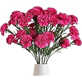 IPOPU 30 Heads Carnations Artificial Flowers 6PCS Silk Carnations 27.56in Artificial Flowers with Stems for Wedding Home Table Centerpieces Floral Arrangements(Hot Pink)