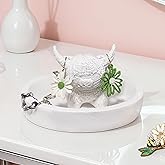 Kinoy White Resin Highland Cow Ring Holder, Boho Farmhouse Jewelry Organizer for Desk and Bathroom Display | Cute Home Decor for Women, Unique Gift Idea for Her, Office & Housewarming Gifts