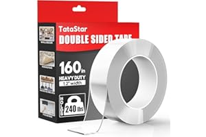 TATASTAR Extended Double Sided Binding Tape Heavy Duty - 160" x 1.2" - Removable & Reusable - Clear & Strong Adhesive Nano Tape - for Mounting, Picture Hanging Strips, Posters, Carpet, Wall Home Office Outdoor
