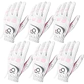 FINGER TEN Women’s Golf Gloves Ladies Left Hand Right Handed Golfer Value 6 Pack, All Weather Rain Grip Glove Pink Fit Small Medium Large XL