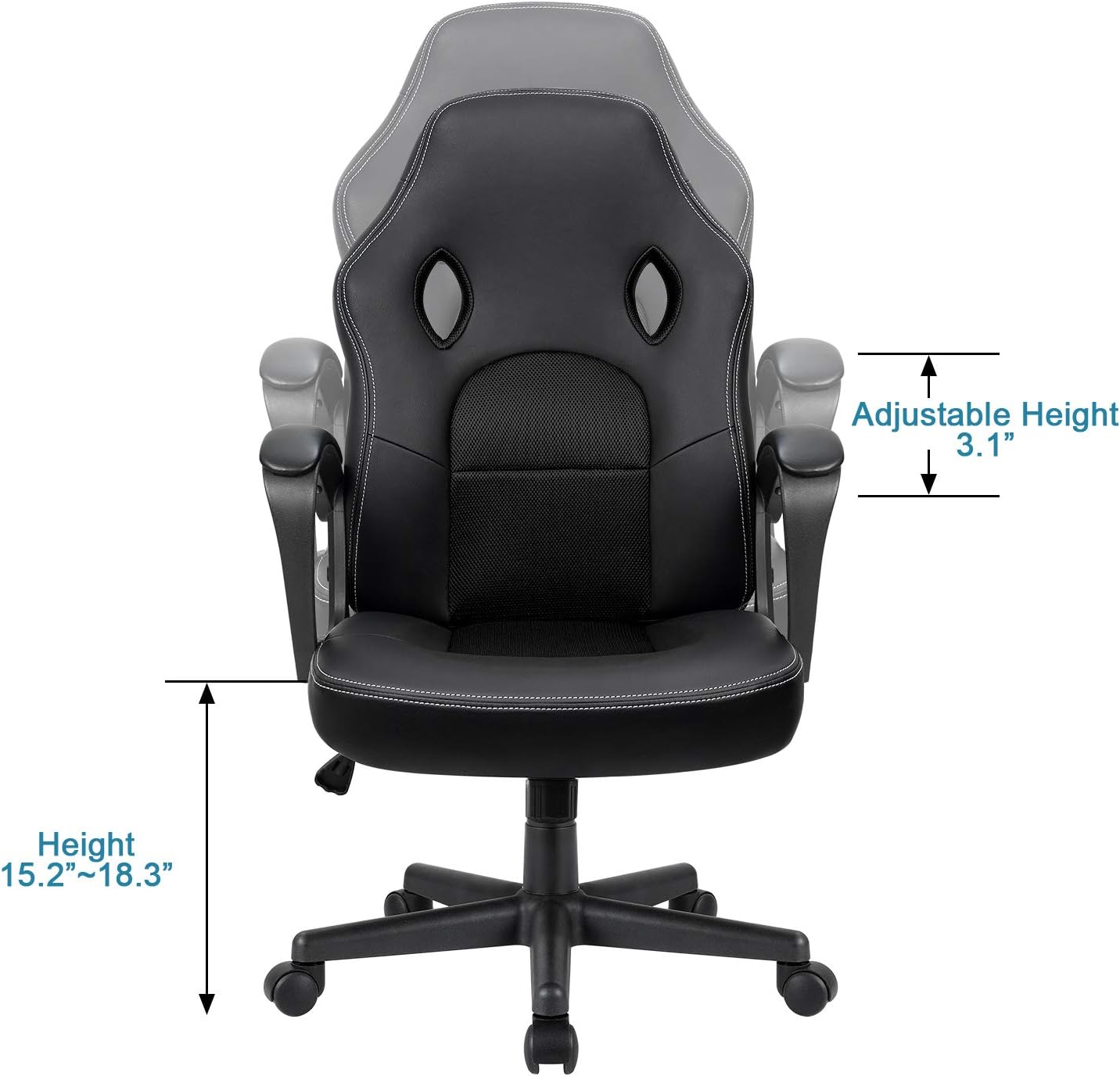 Furmax Office Desk Leather Gaming, High Back Ergonomic Adjustable Racing Task Swivel Executive Computer Chair Headrest and Lumbar Support (Black): Furniture & Decor