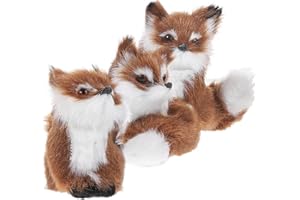 Garneck 3pcs Plush Fox Figurine Set Christmas Tree Decoration Small Adorable Animal Ornament for Home Desk