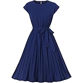 Wellwits Women's Cap Sleeves Pleated 40s 50s Vintage Dress