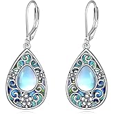 YAFEINI Filigree Moonstone Earrings 925 Sterling Silver Flower Filigree Drop Dangle Earrings Abalone Shell Filigree Jewelry Gifts For Women