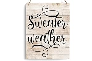 FREHVN Funny Sweater Weather Wood Sign Decoration Autumn Pumpkin Harvest Wooden Signs Rustic Hanging Plaque Home Wall Art 8" x 10" Sign Wall Decor for Farmhouse Home Kitchen