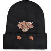 Highland Cow Gifts - Highland Cow Gifts for Women Men, Cute Knitted HighlandCow Beanies Hat, Hyland Cow Lovers Christmas Stocking Stuffers Birthday Gifts, Winter Black Animal Themed Hat