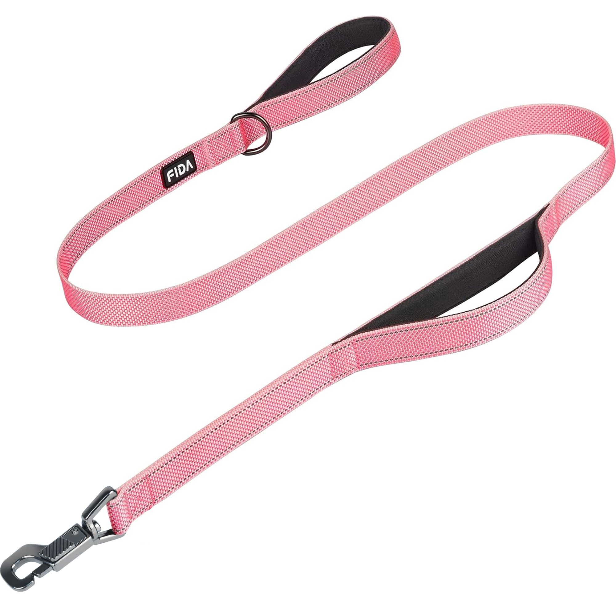 Fida Heavy Duty Dog Leads for Medium/Large Dogs, 1.5M / 5FT Traffic Handle & Advanced Hook for More Control, Reflective Dog Lead for Daily Walking & Training (Pink)