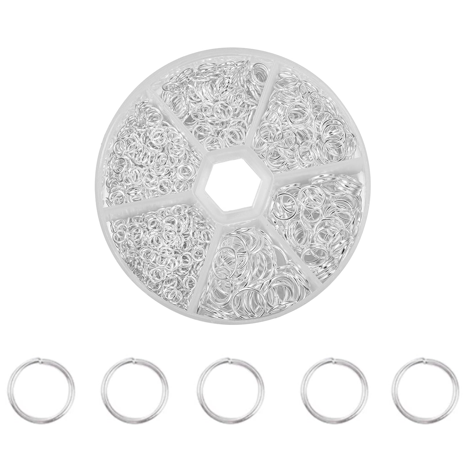 Leliafleury 970Pcs Open Jump Rings Metal Silver Jump Rings with Plastic Box for DIY Craft Making