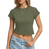 EasyGala Womens Cotton T Shirts Basic Baby Tee Crop Tops Crewneck Slim Fit Short Sleeves Tee Summer Cute Clothes 2026