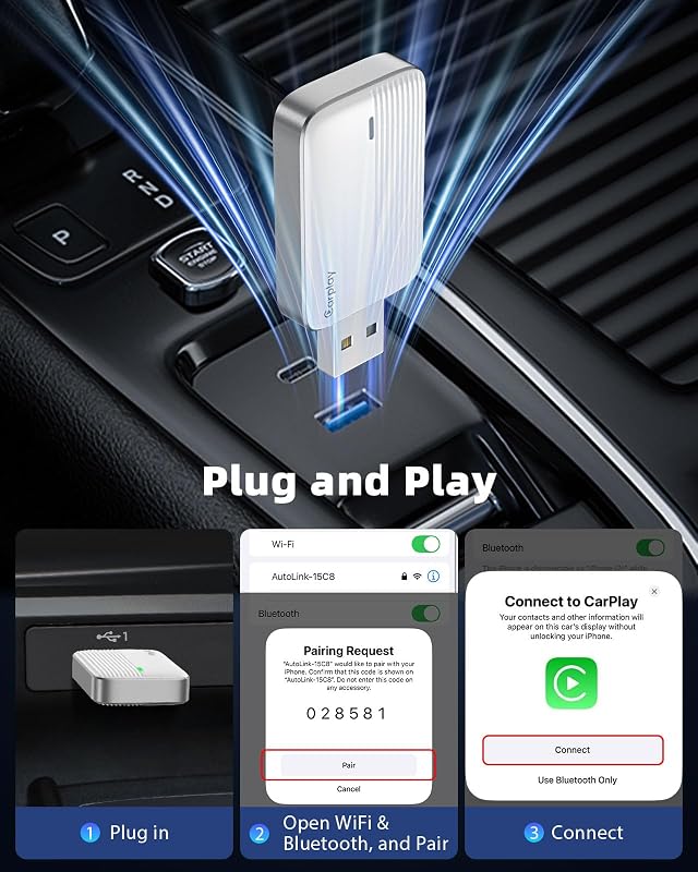 Adaptador CarPlay Inalámbrico para iPhone Convierte Cable A Wireless,BlancP