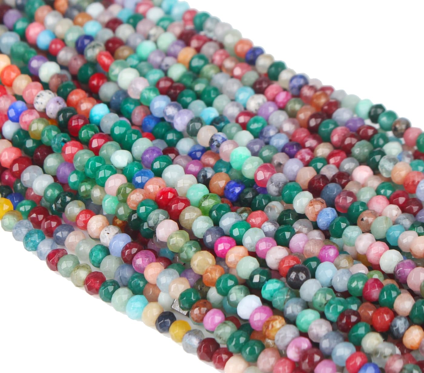 Perlin Gemstone Bead Strand, 110 Pieces, 4 x 3 mm, Agate, Mixed Colors, Faceted Rondelle, CRAFT_BEAD