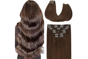 VINBAO Clip in Human Hair Extensions, 140g 16inch Color 4 Middle Brown, Clip in Real Human Hair Extensions, 7Pcs Double Weft 