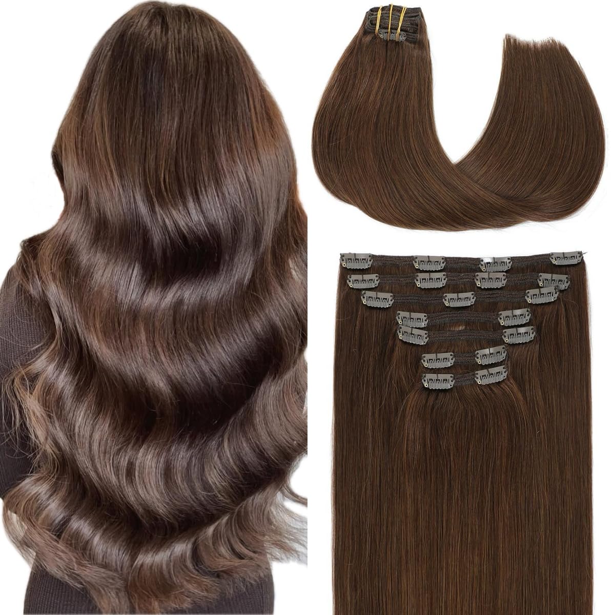VINBAO Ultra Thick Clip in Hair Extensions Human Hair 22inch 160g Hair Extensions Clip ins 7pcs Thick Hair Extension Real Human Hair for Women Chocolate Brown (#7C4, 22'')