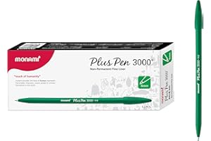 MONAMI Plus Pen 3000 Felt Tip Pens, Fine Point (0.4mm), Fine Liner, Writing/Journaling/Note Taking at home, school and office, Green, 12-Count