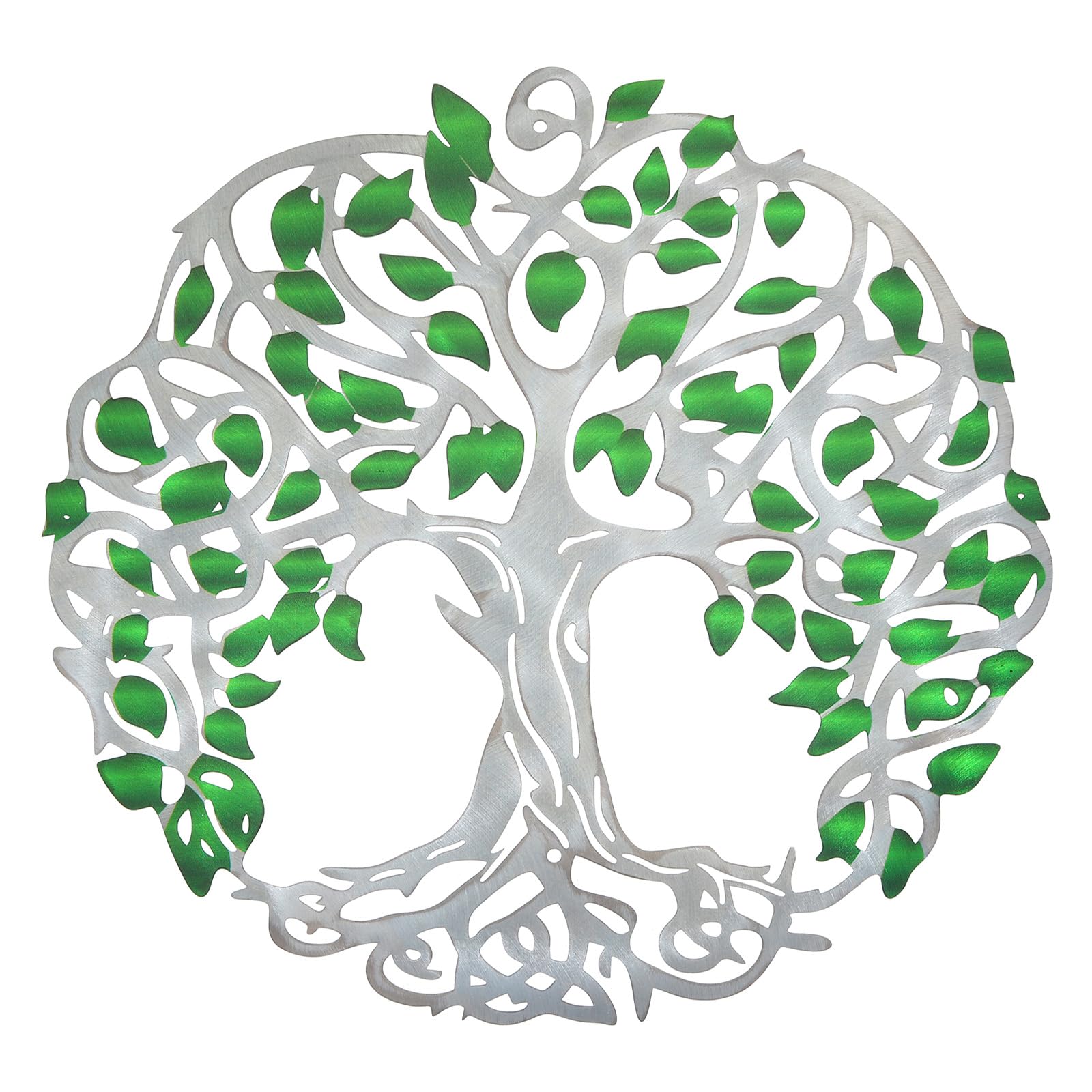 PATIKIL Metal Tree Wall Decor, Tree of Life Wall Sculpture Ornament Hanging Wall Decoration for Home Indoor Outdoor, Green Silver
