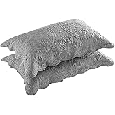 BOSOWOS Pillow Shams Standard Size Set of 2, Ultra Soft Breathable Quilted Pillow Cases 20 x 26 inches for Sleeping, Grey Printing Standard 2Pack