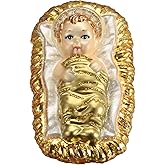Old World Christmas Baby Jesus in Manger Glass Blown Ornament for Christmas Tree, Handcrafted Holiday Decoration, Religion Collection