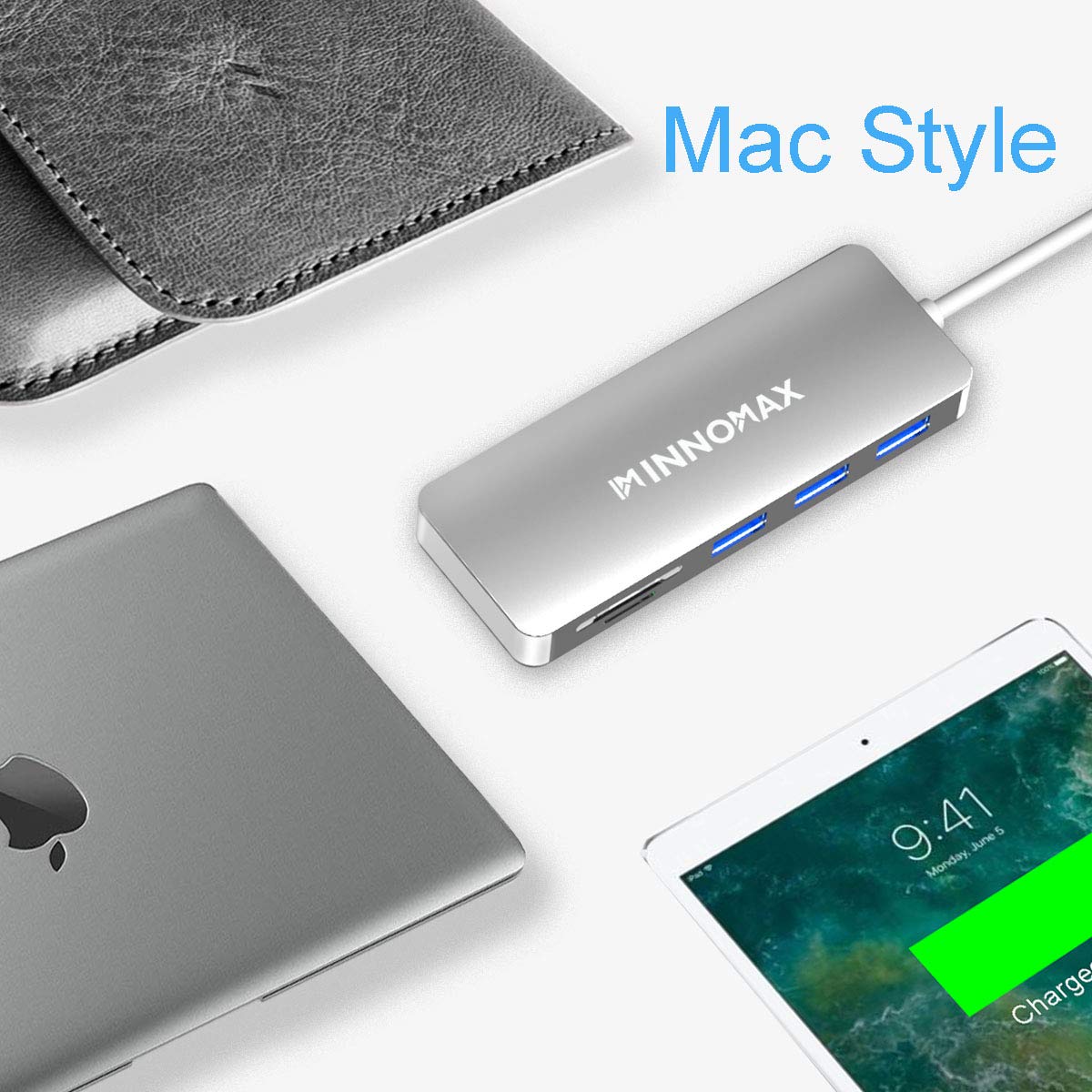 MacBook Pro USB C Adapter,Macbook Pro USB C Hub, INNOMAX MacBook USB Type C Hub（Silver) with Mini SD Card Reader, SD Card Reader, 3 USB 3.0 Ports for 2016, 2017 MacBook PRO,Chromebook Pixel, and more