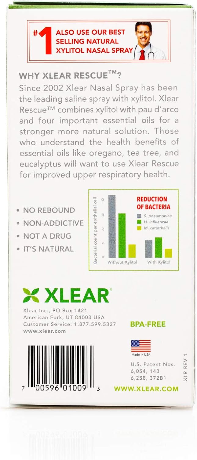 Xlear Rescue Nasal Spray with Xylitol, All-Natural Saline Nasal Spray for Sinus Rinse & Sinus Relief 1.5 Fl Oz: Health & Personal Care