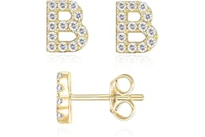 Initial Stud Earrings for Girls, 14K Gold Plated Sterling Silver Post Cubic Zirconia Stud Earrings, Hypoallergenic Earrings f