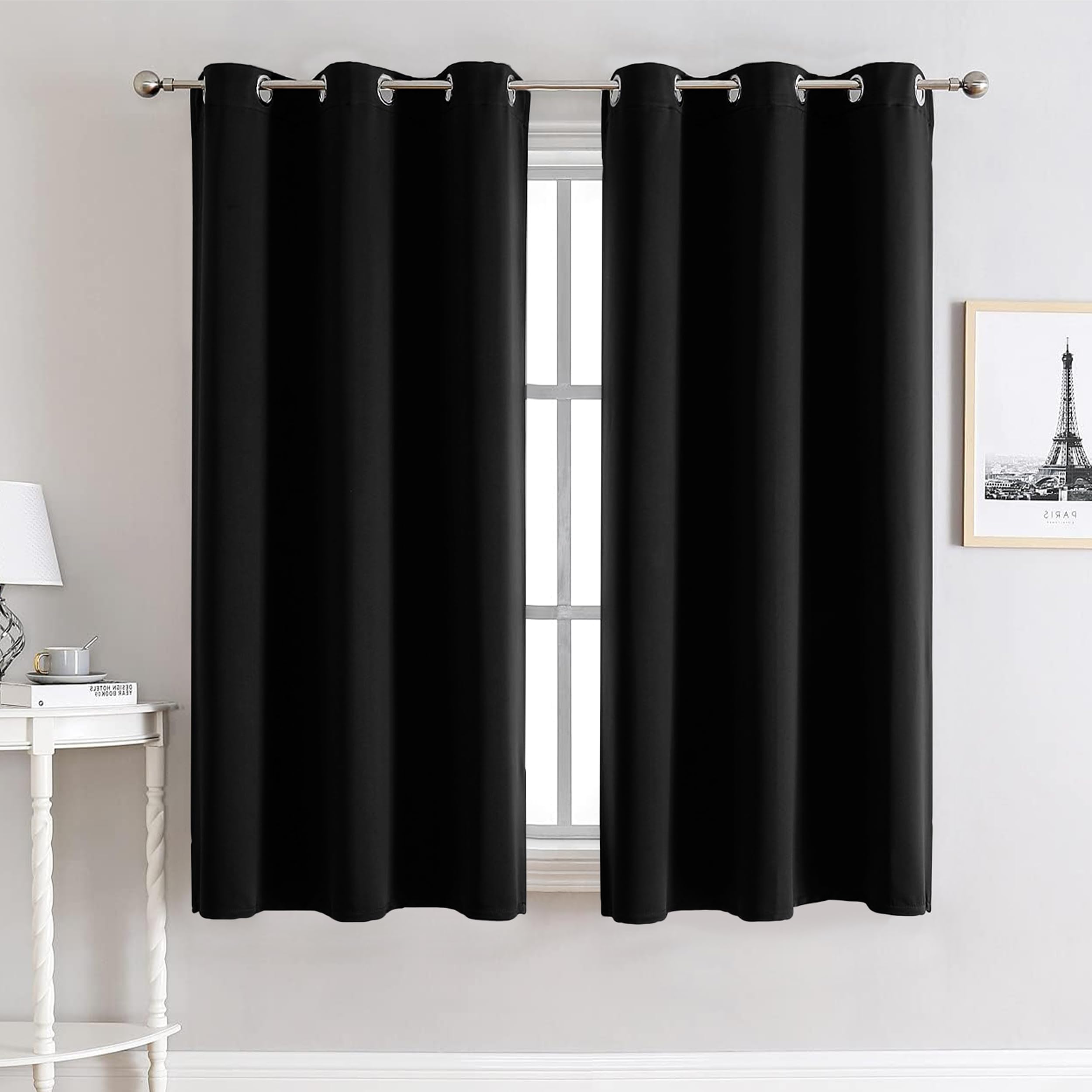 My home store Black Blackout Curtains for Bedroom Super Soft Solid Thermal Insulated Eyelet Blackout Curtains for Living Room, W 66" x L 54" (2 Panels)