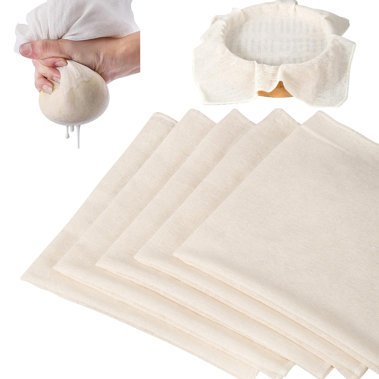 Onezebra 5 Pack Cheesecloth, Muslin Cloths for Cooking 50x50cm, Reusable Cheese Cloths for Straining, Soft Square Weave Fabric Filter for Straining, Cooking, Baking